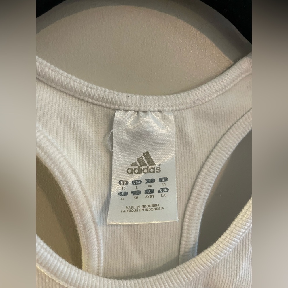 White Adidas Racerback Tank with Black Embroidered Logo - Picture 3 of 4